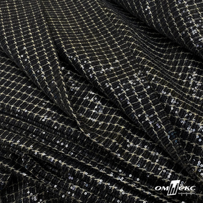 Ткань костюмная с пайетками, 100%полиэстр, 460+/-10 гр/м2, 150см #309 - цв. чёрный - купить в Ессентуках. Цена 1 203.93 руб.