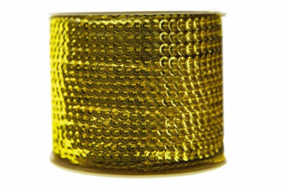 Пайетки "ОмТекс" на нитях, SILVER-BASE, 6 мм С / упак.73+/-1м, цв. 7 - св.золото - купить в Ессентуках. Цена: 468.37 руб.