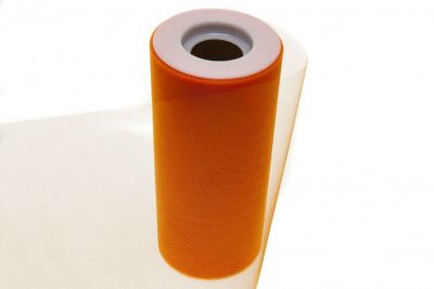 Фатин в шпульках 16-127, 10 гр/м2, шир. 15 см (в нам. 25+/-1 м), цвет оранжевый - купить в Ессентуках. Цена: 100.69 руб.