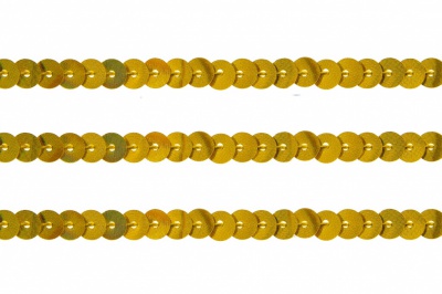 Пайетки "ОмТекс" на нитях, SILVER SHINING, 6 мм F / упак.91+/-1м, цв. 48 - золото - купить в Ессентуках. Цена: 356.19 руб.